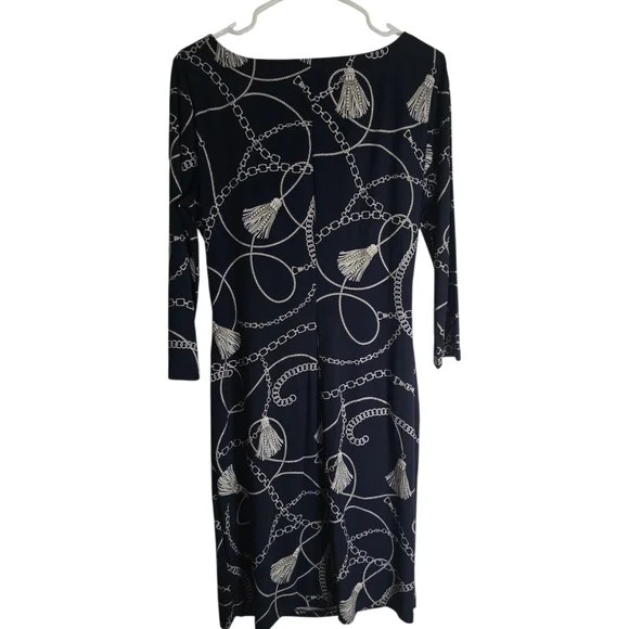 ✨️Elegant Navy Chain Print Dress - Picture 6 of 6